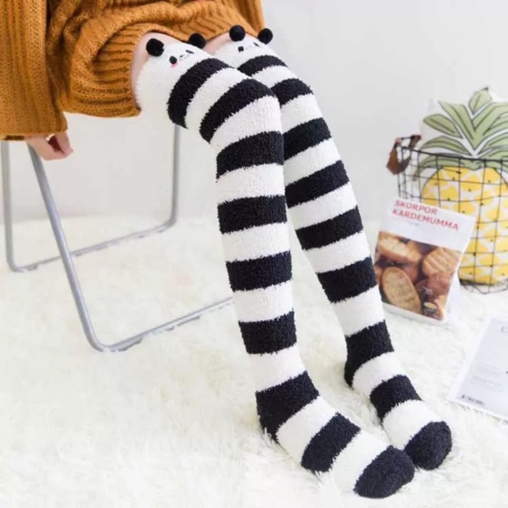 Fuzzy Thigh High Animal Striped Socks Kawaii Baby